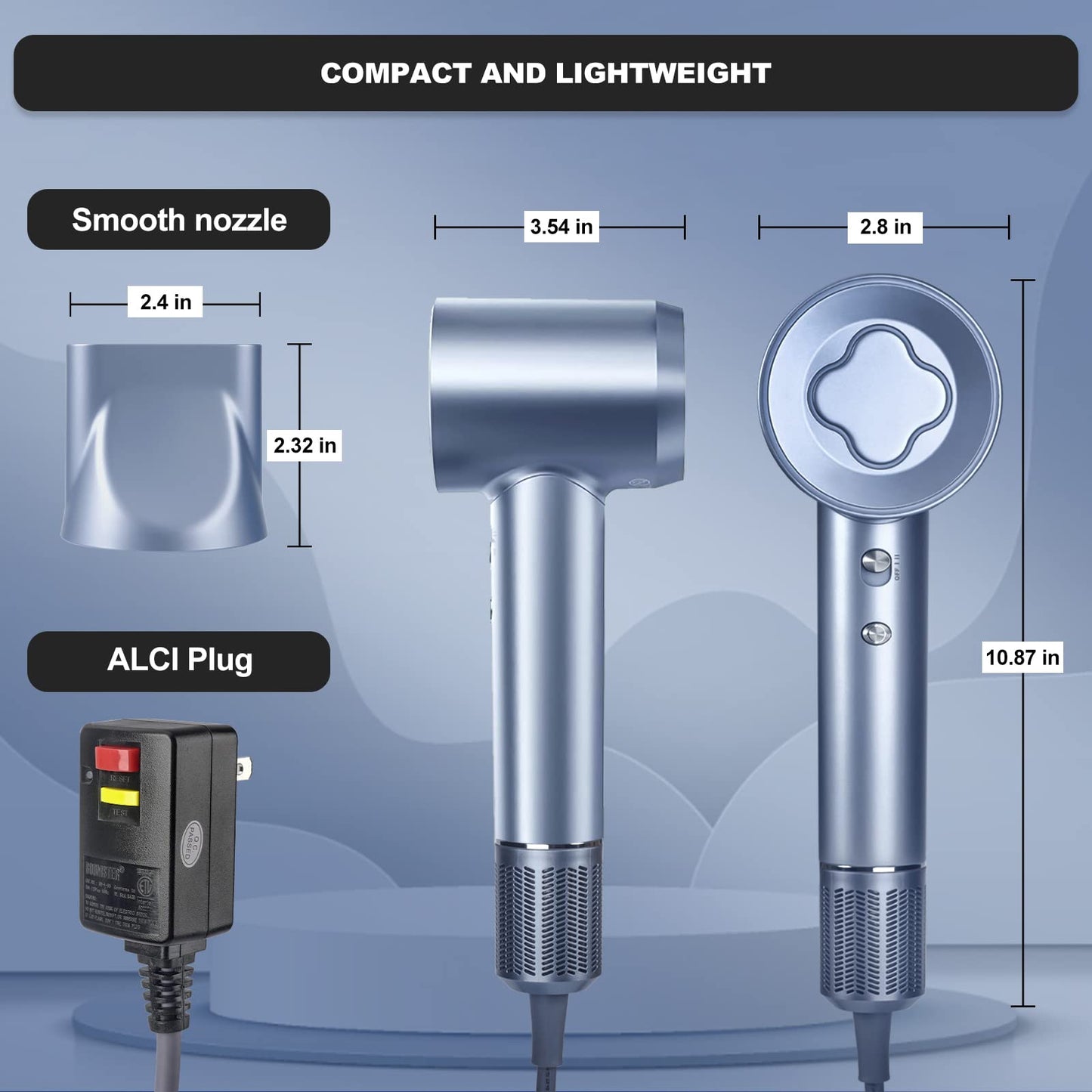 Guiwigo Hair Dryer,Professional Ionic Blow Dryer with 110,000 RPM Brushless Motor for Fast Drying,Low Noise,200 Million Negative Ionic High-Speed Thermo-Control Hair Dryer for Home,Travel, Salon(Grey)