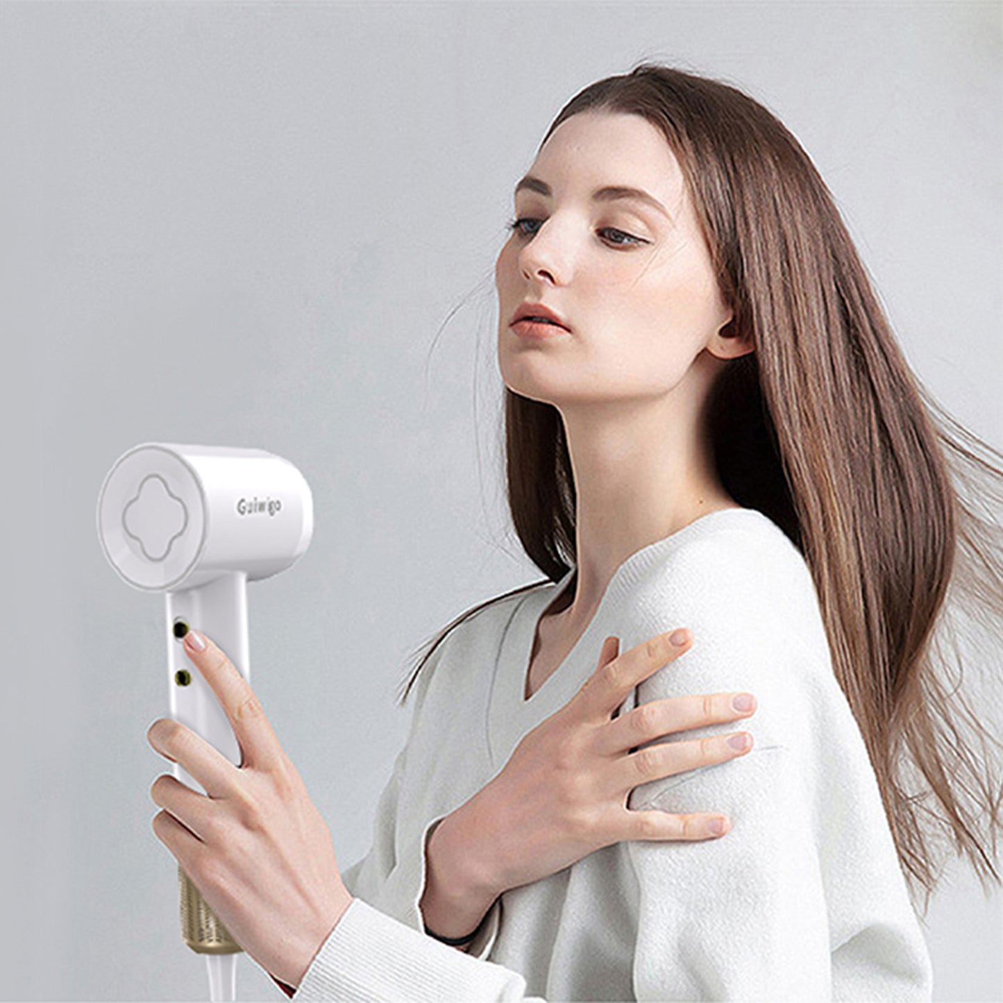 Guiwigo Hair Dryer,Professional Ionic Blow Dryer with 110,000 RPM Brushless Motor for Fast Drying,Low Noise,200 Million Negative Ionic High-Speed Thermo-Control Hair Dryer for Home,Travel, Salon(White)